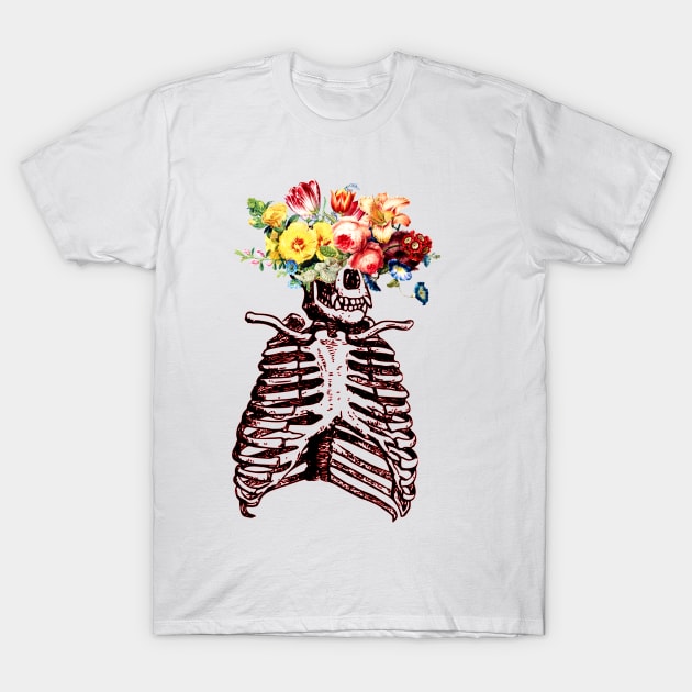 Flower Head Gorilla Skeleton T-Shirt by DangerslyHappy